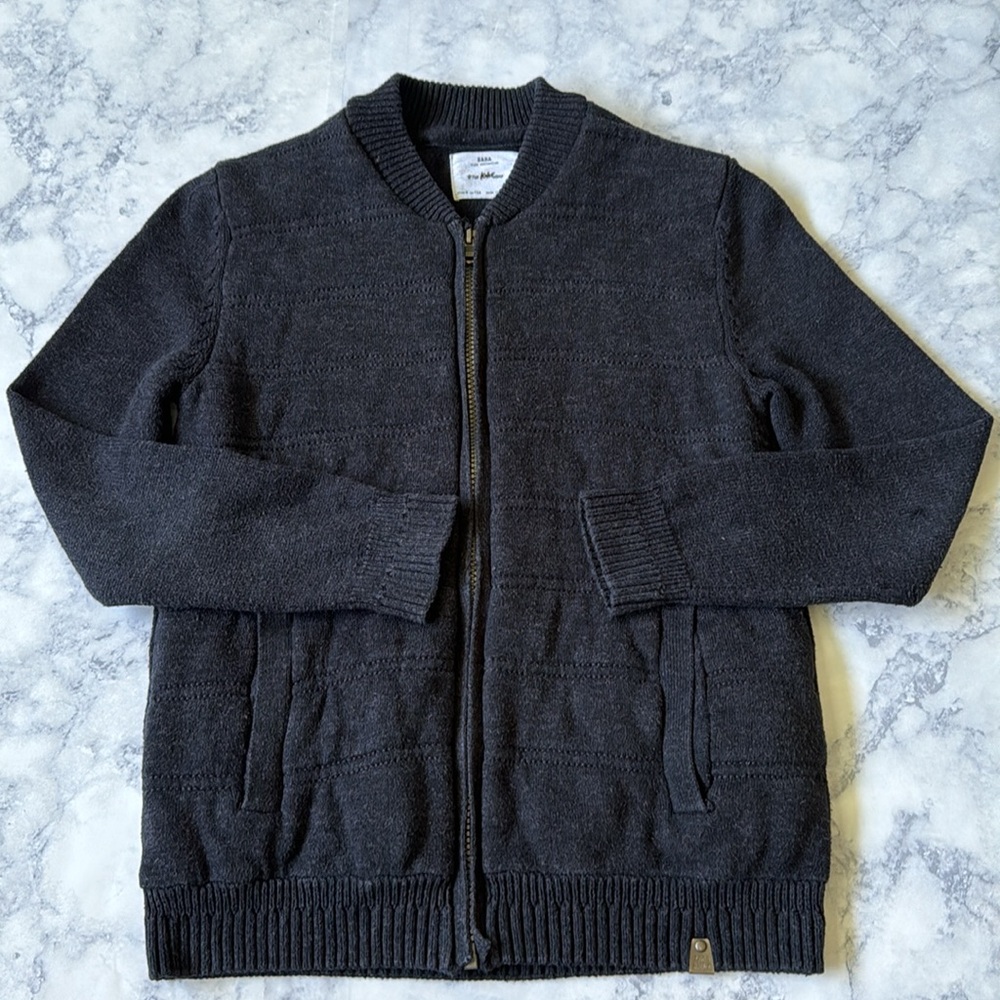 ZARA Boys Kids Knit Collection Zip Up Sweater Cardigan Jacket Coat Dark Gray 9